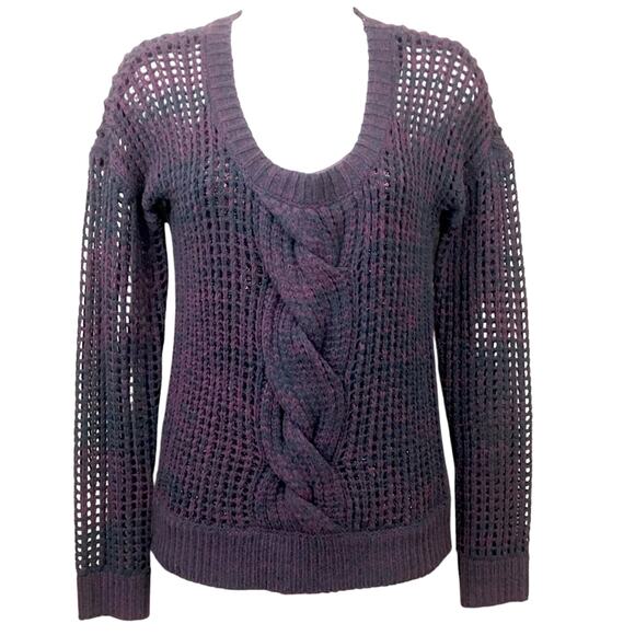 Express Loose Weave Pullover Sweater Maroon Black Cable Knit Scoop Neck - Picture 16 of 16